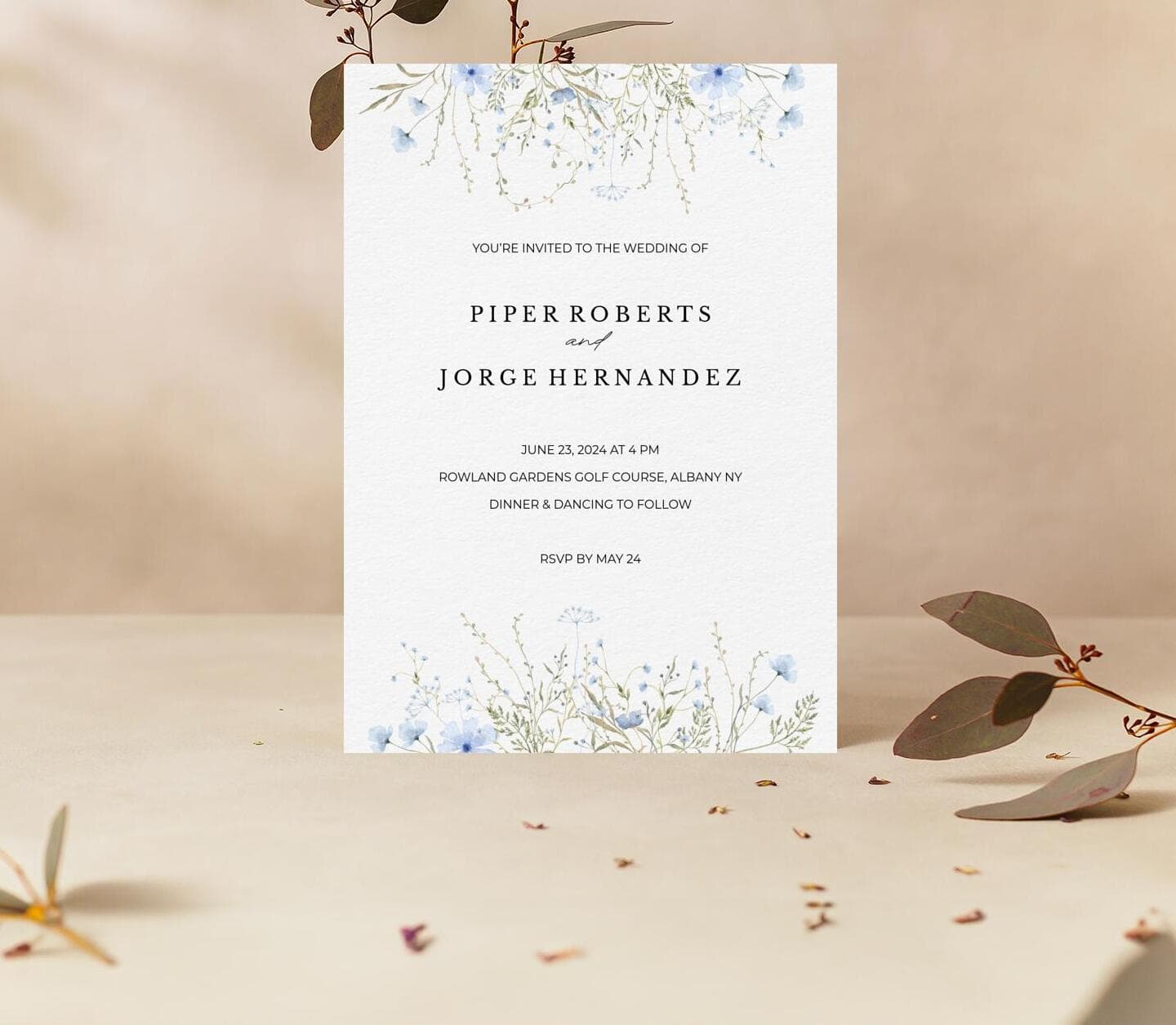 Blue Country Flowers Invitation Card