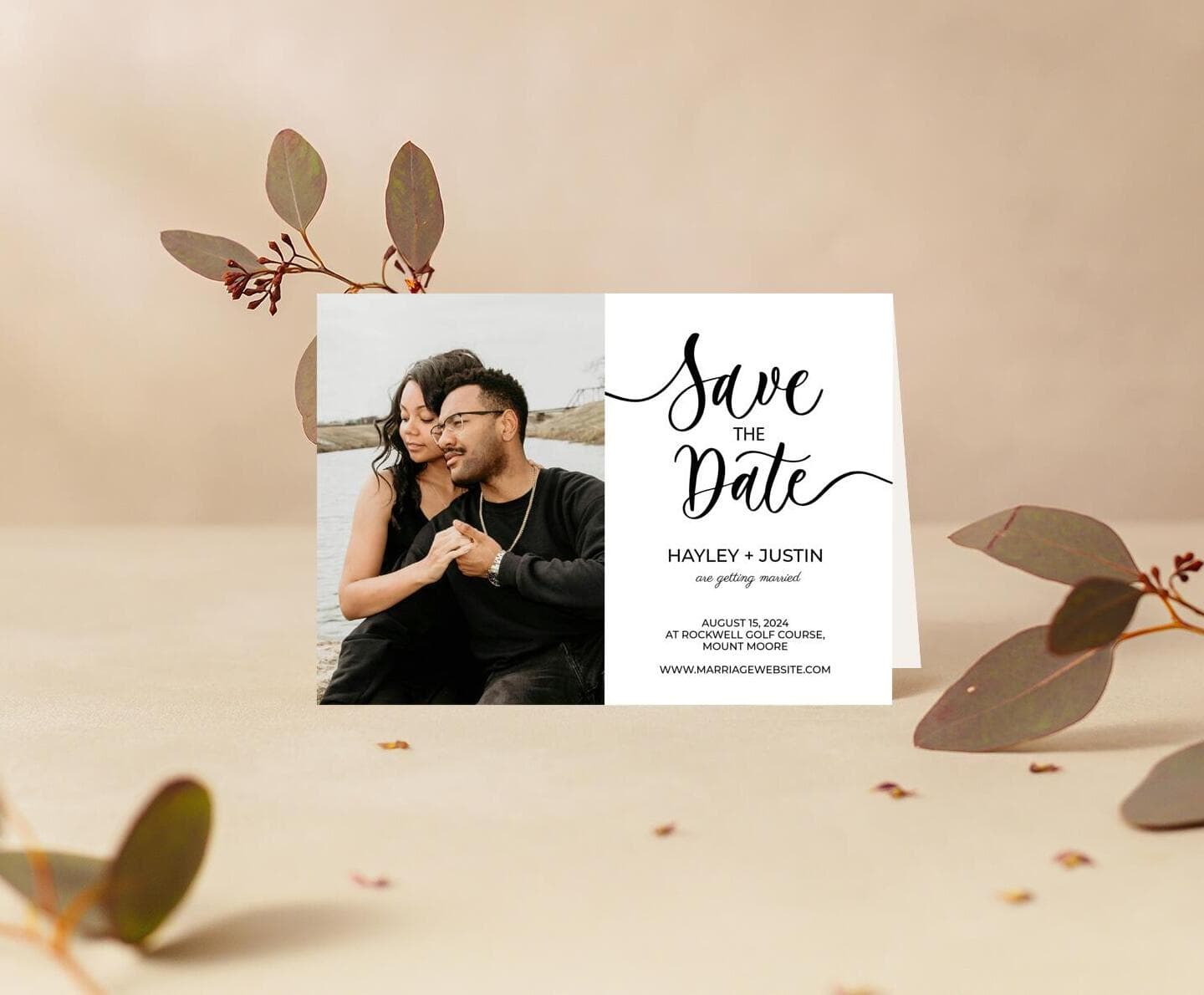 Calligraphy Photo Save The Date Card