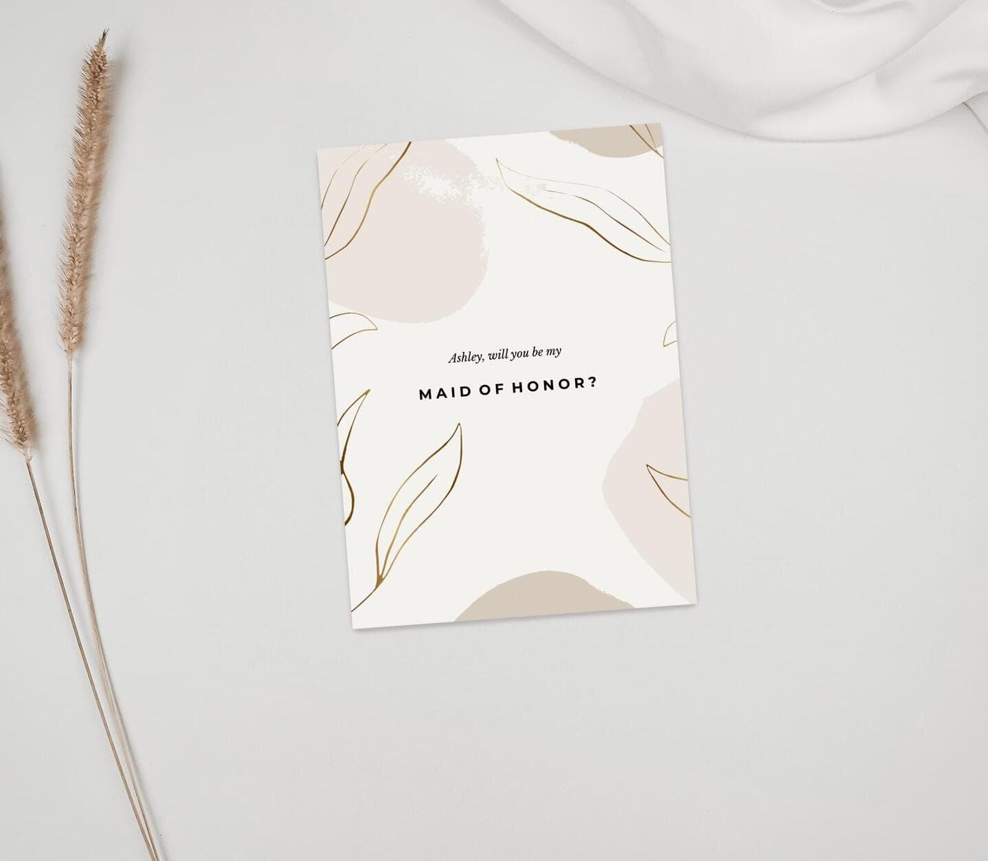Natural And Gold Maid Of Honor Card