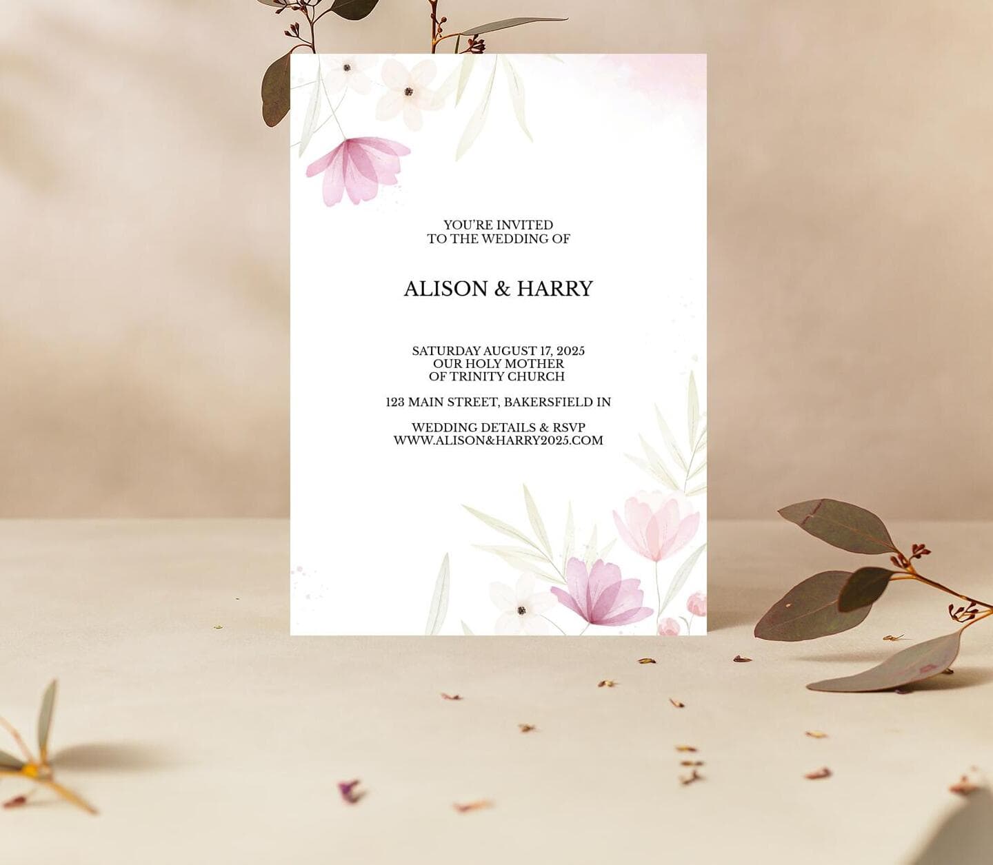 Hand Painted Floral Invitation Card