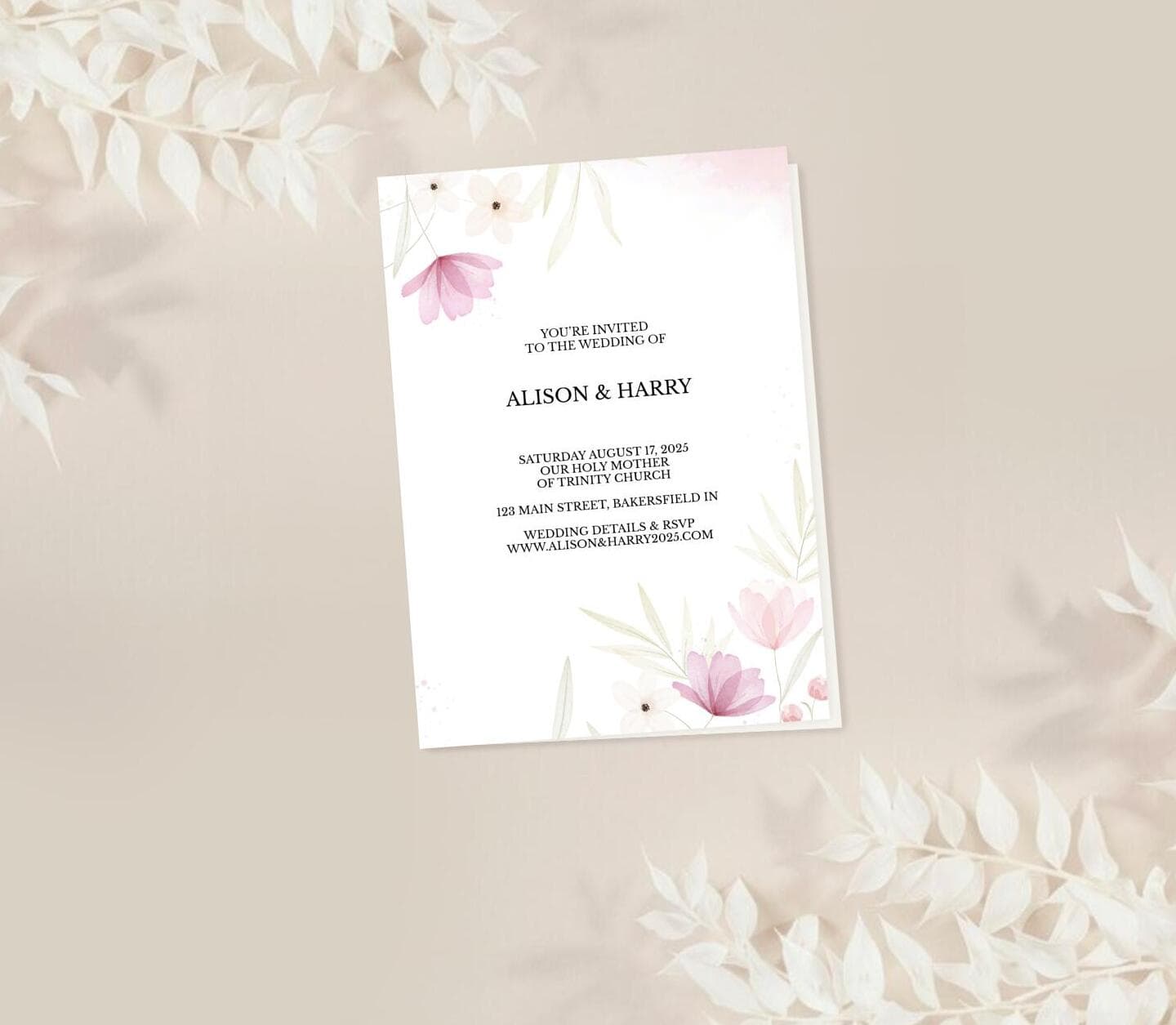 Hand Painted Floral Invitation Card