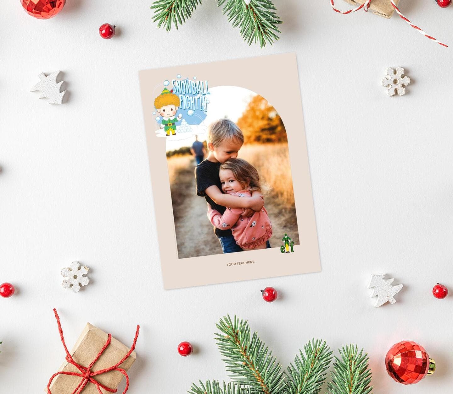 Elf™ Snowball Fight Beige Card