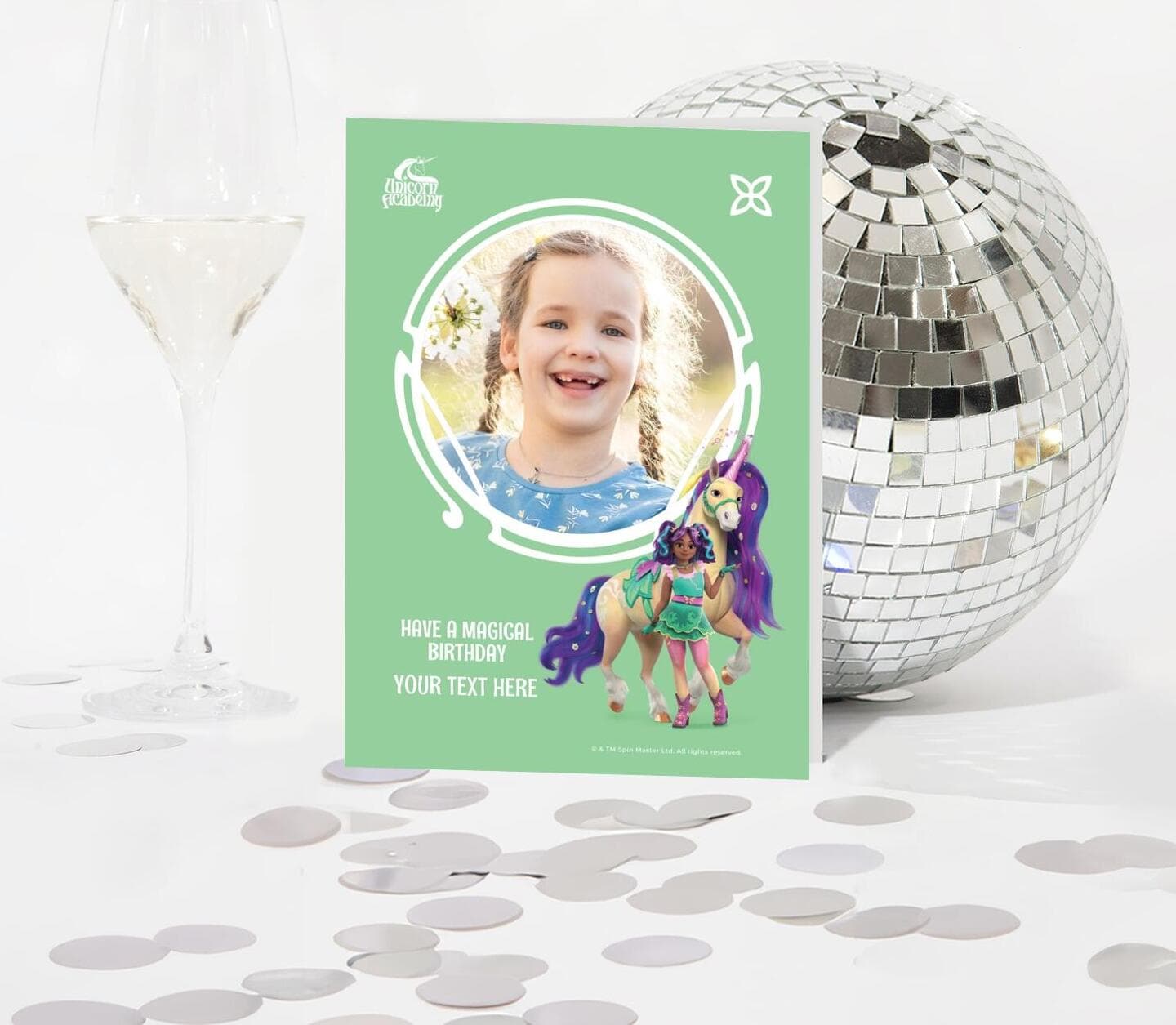 Unicorn Academy™ Ava And Leaf Birthday Photo Card