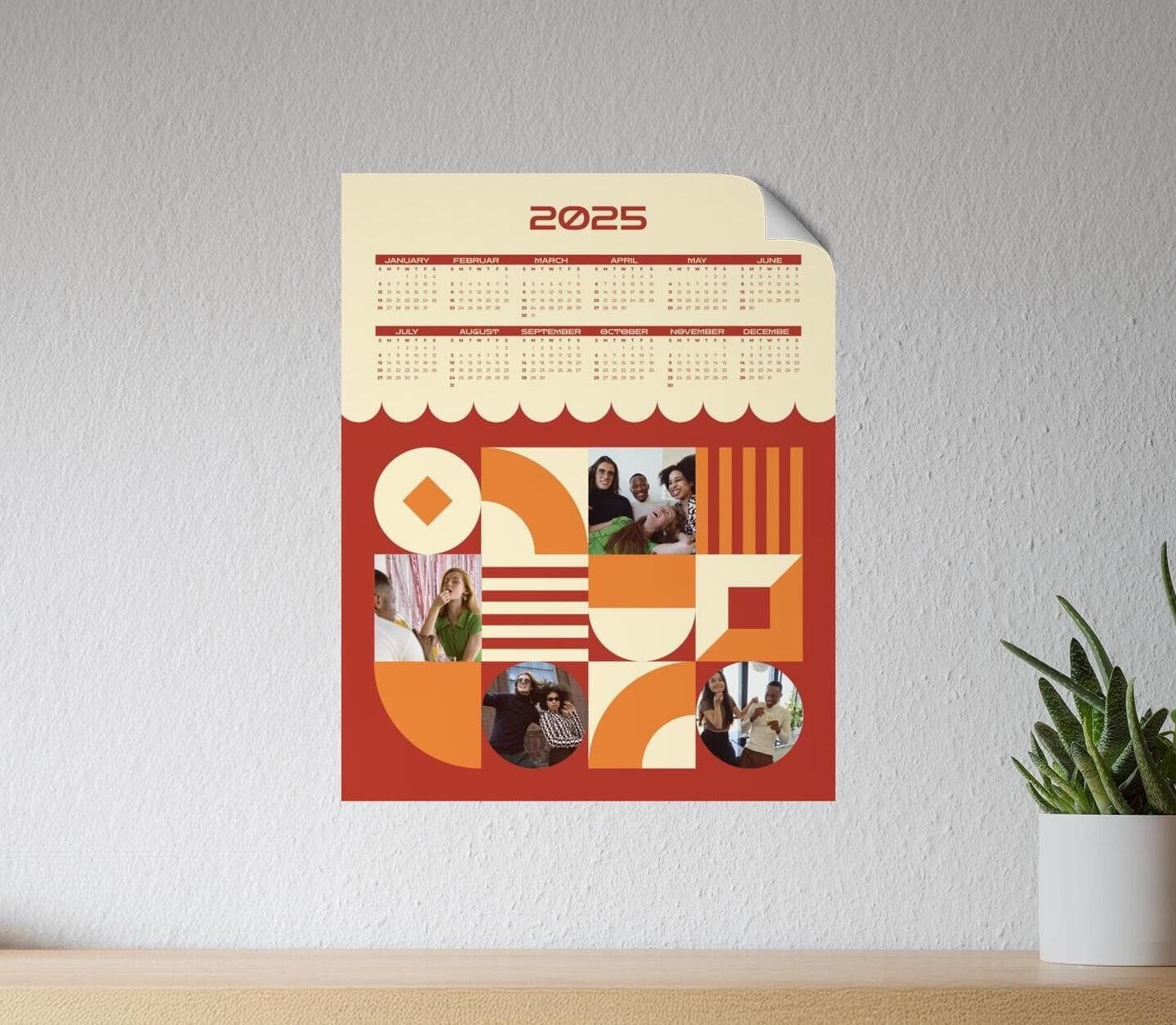 Vintage Multiphoto Calendar Red Poster