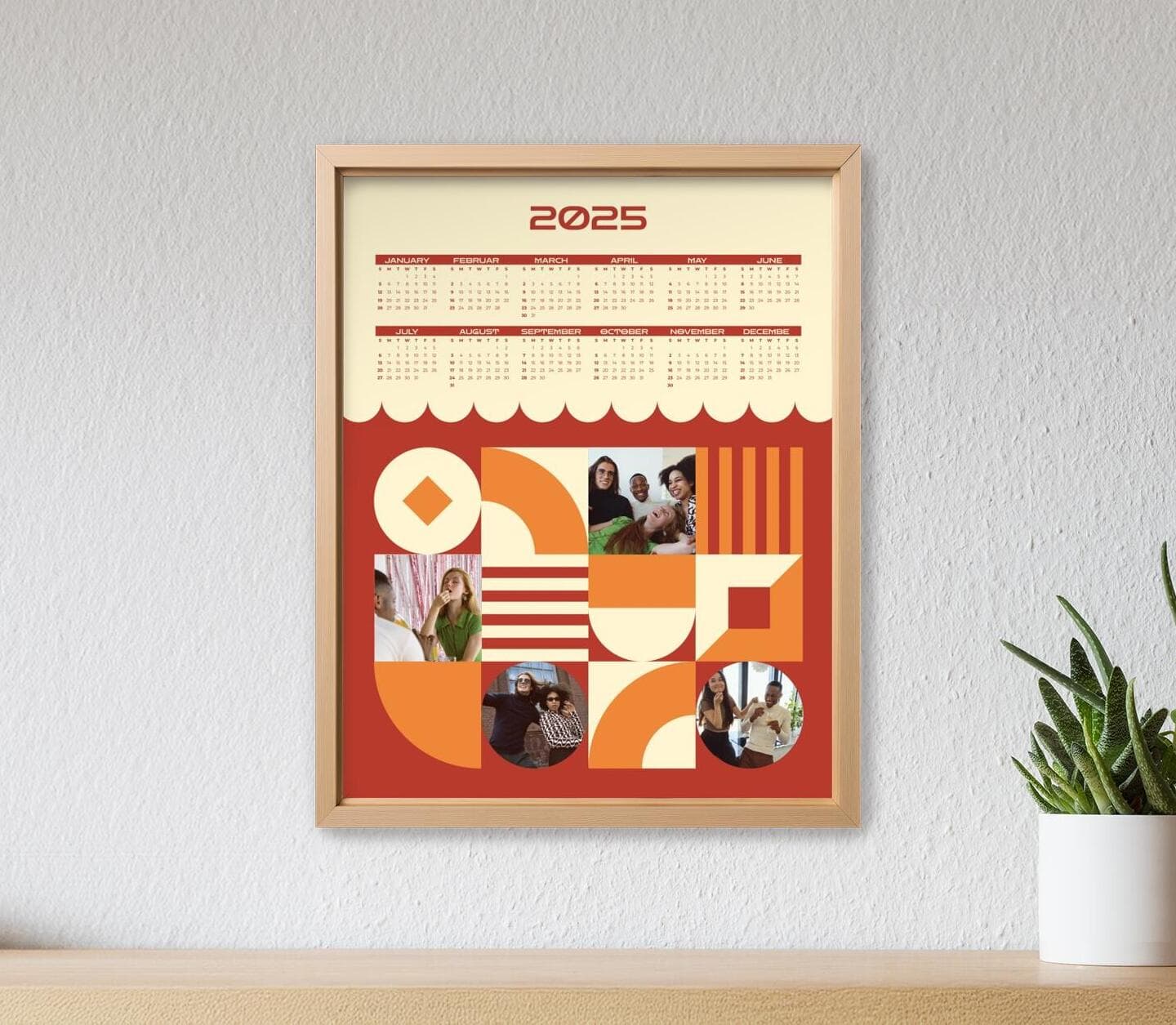 Vintage Multiphoto Calendar Red Poster