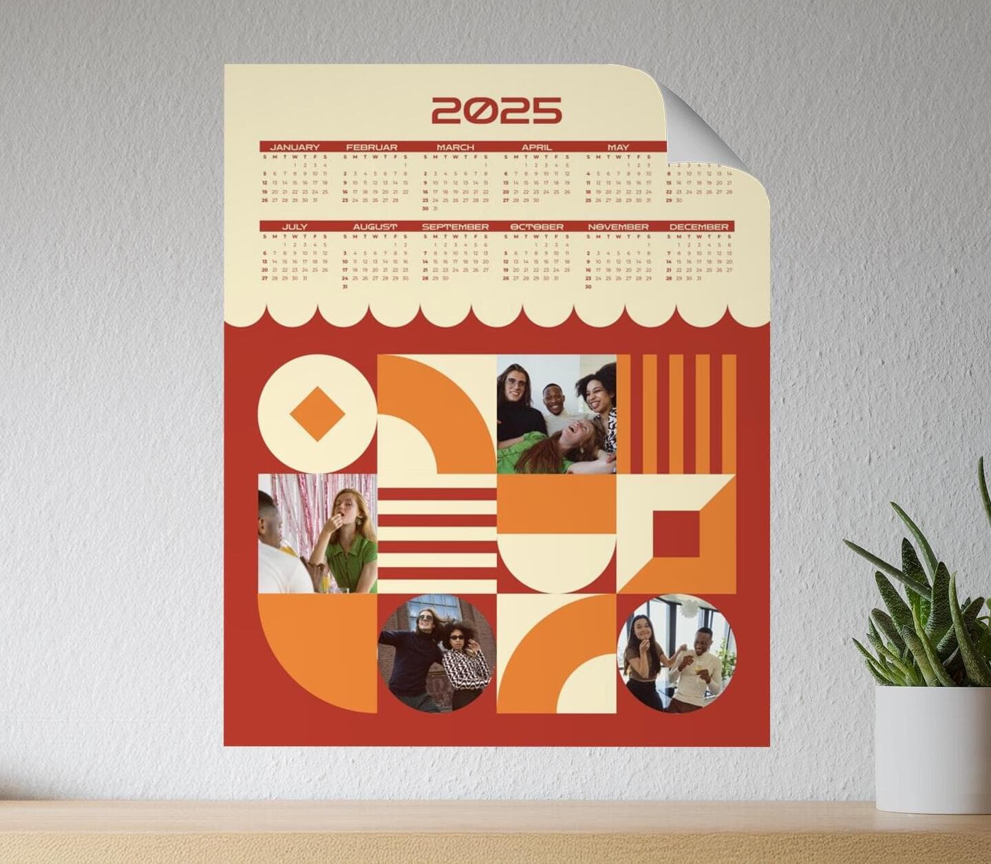 Vintage Multiphoto Calendar Red Poster