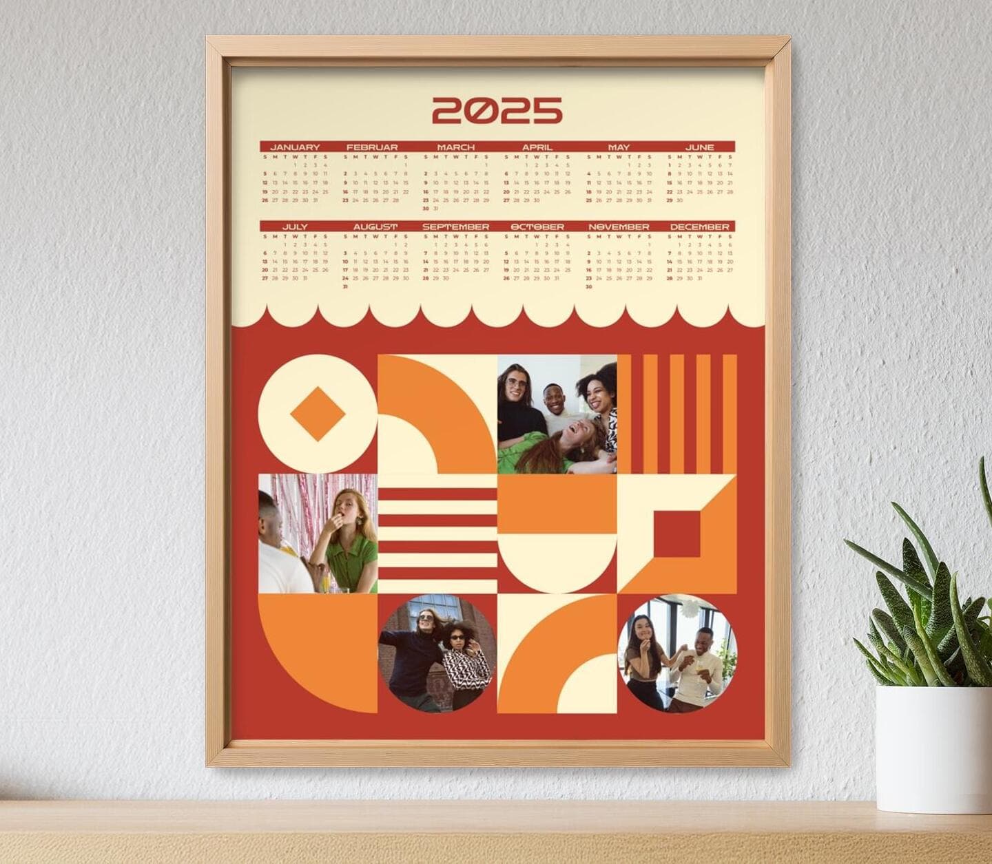 Vintage Multiphoto Calendar Red Poster