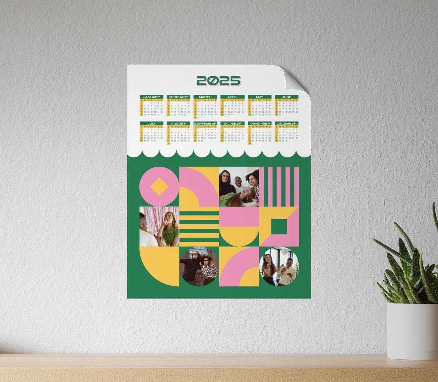 Vintage Multiphoto Calendar Green Poster