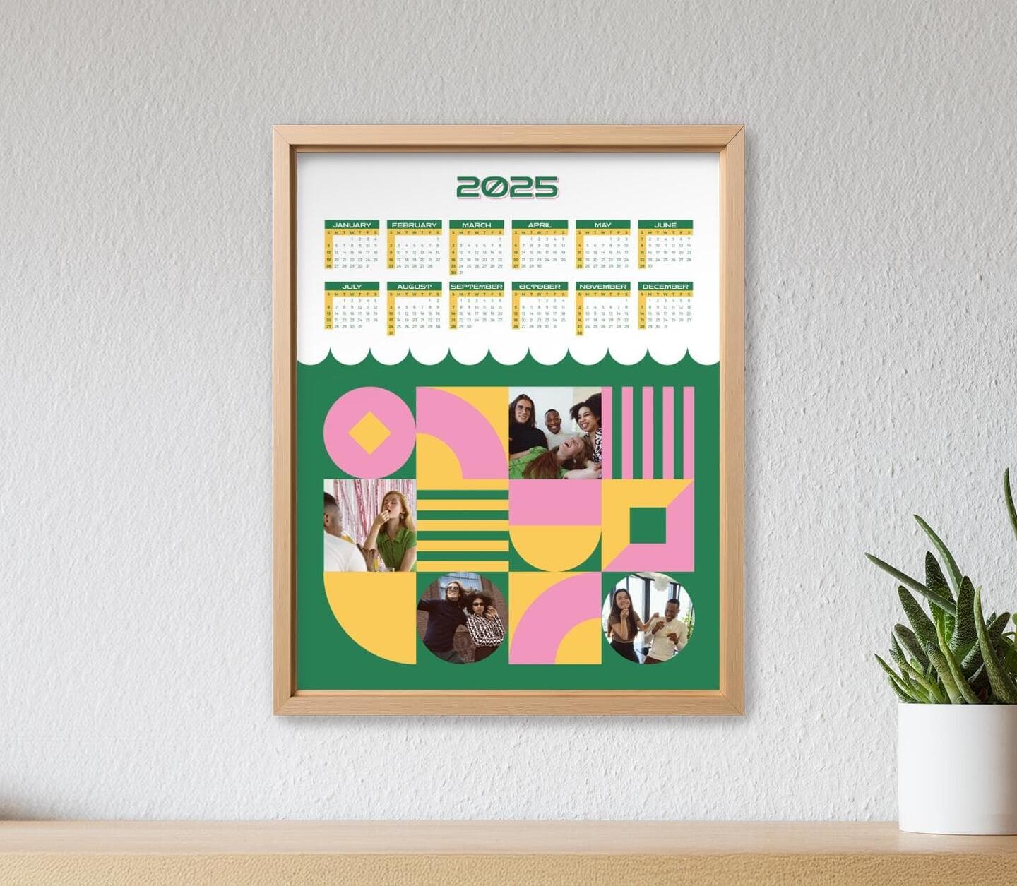 Vintage Multiphoto Calendar Green Poster