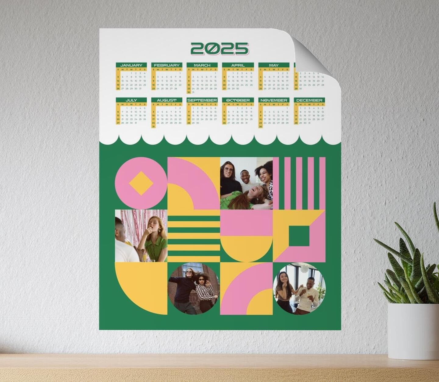 Vintage Multiphoto Calendar Green Poster