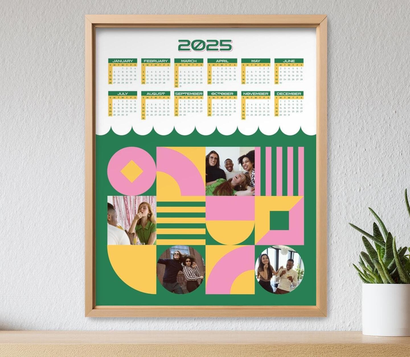 Vintage Multiphoto Calendar Green Poster