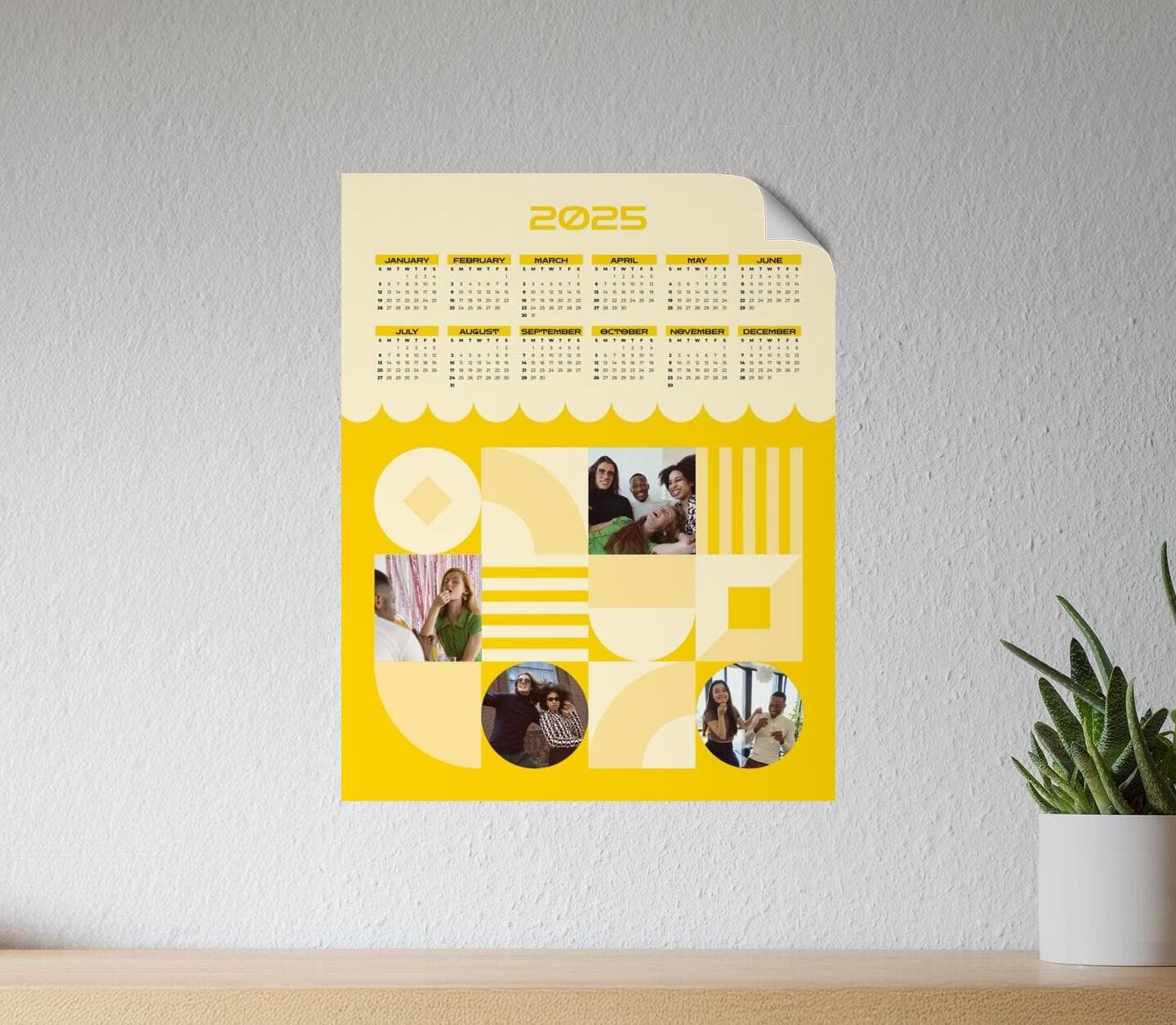 Vintage Multiphoto Calendar Yellow Poster
