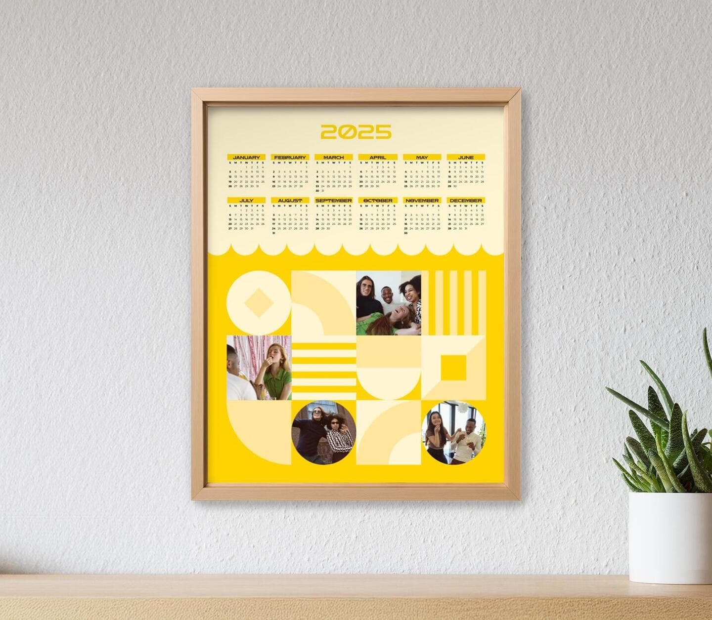 Vintage Multiphoto Calendar Yellow Poster