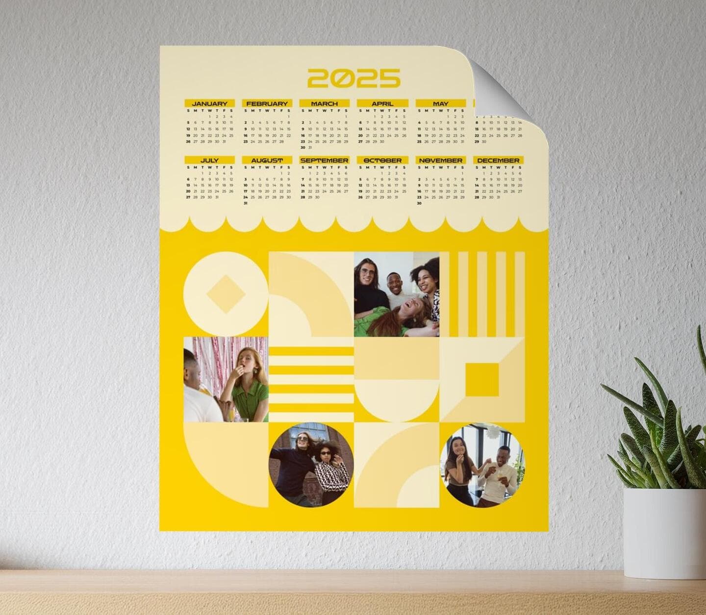 Vintage Multiphoto Calendar Yellow Poster