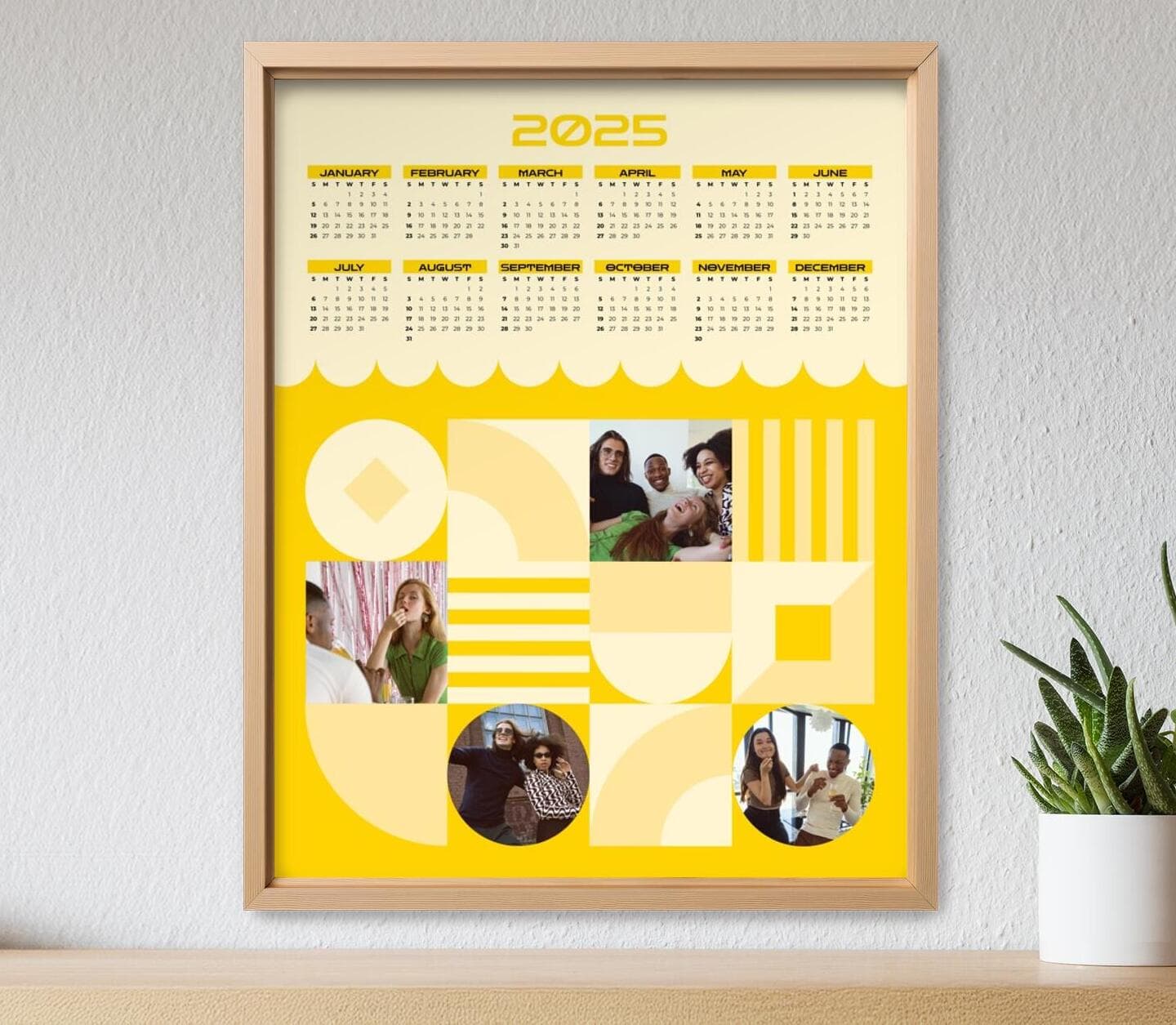 Vintage Multiphoto Calendar Yellow Poster
