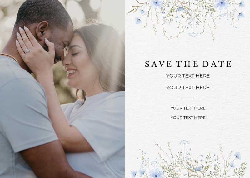 Blue Country Flowers Save The Date Card
