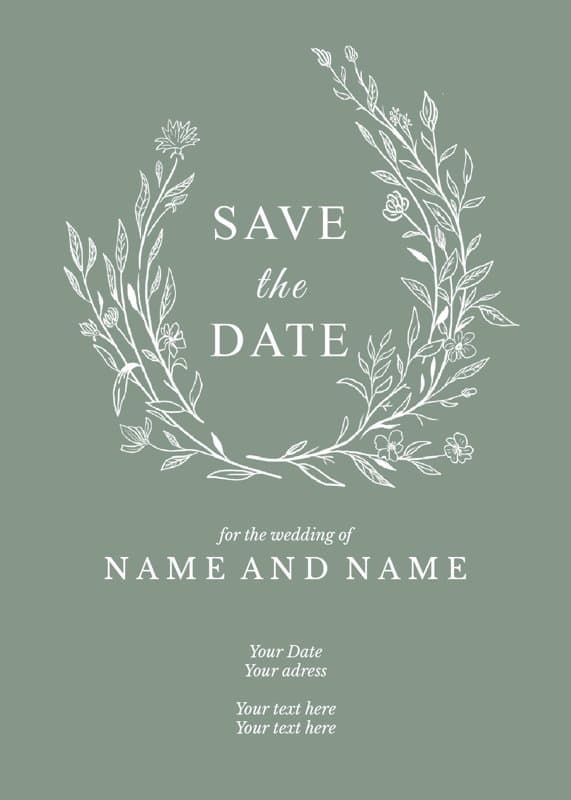 Minimalist Wreath Green Save The Date Card