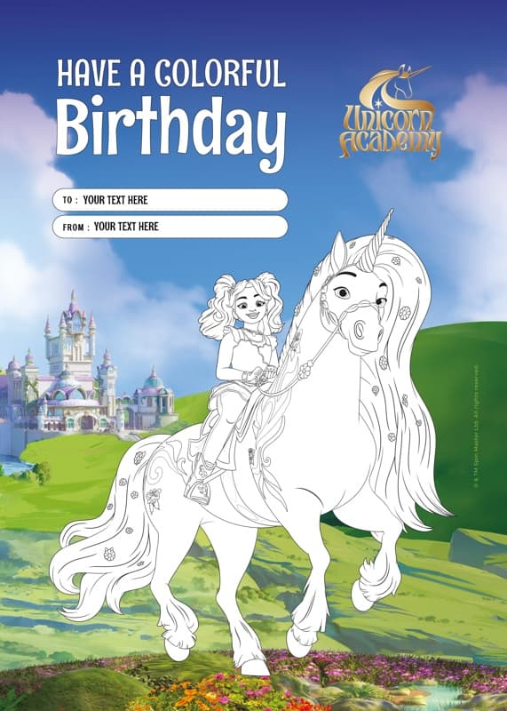 Unicorn Academy™ Ava And Leaf Coloring Card Card