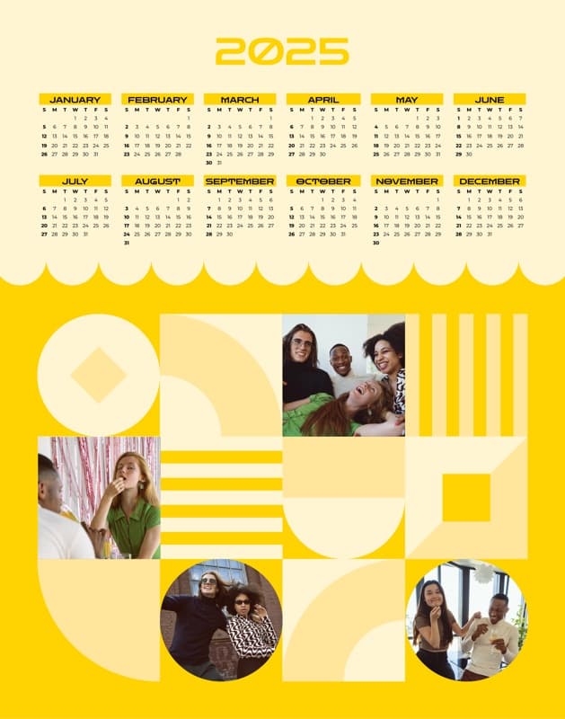 Vintage Multiphoto Calendar Yellow Poster