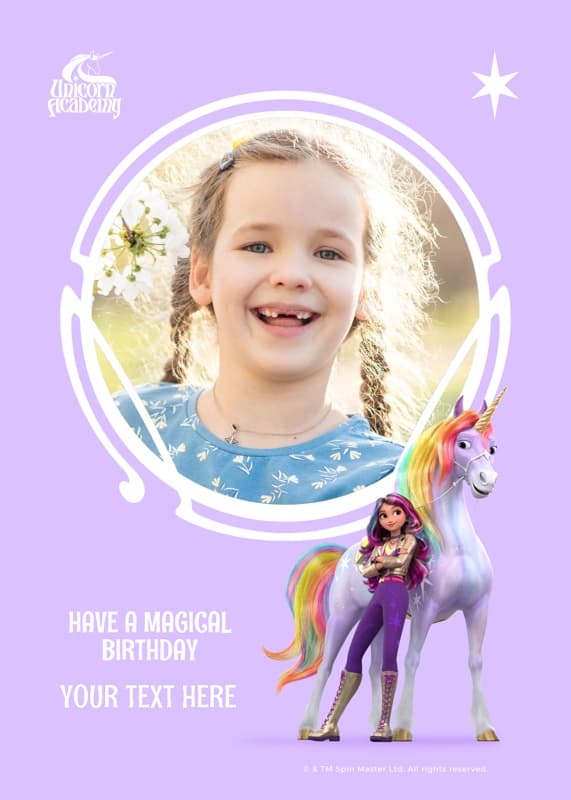 Unicorn Academy™ Sophia And Wildstar Birthday Photo Card