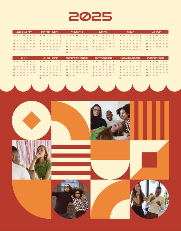 Vintage Multiphoto Calendar Red Poster