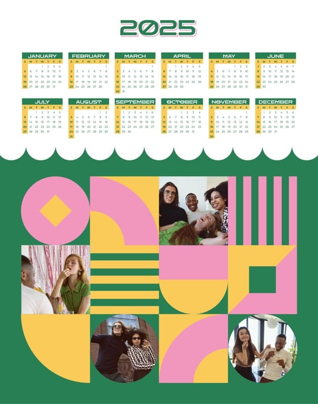 Vintage Multiphoto Calendar Green Poster