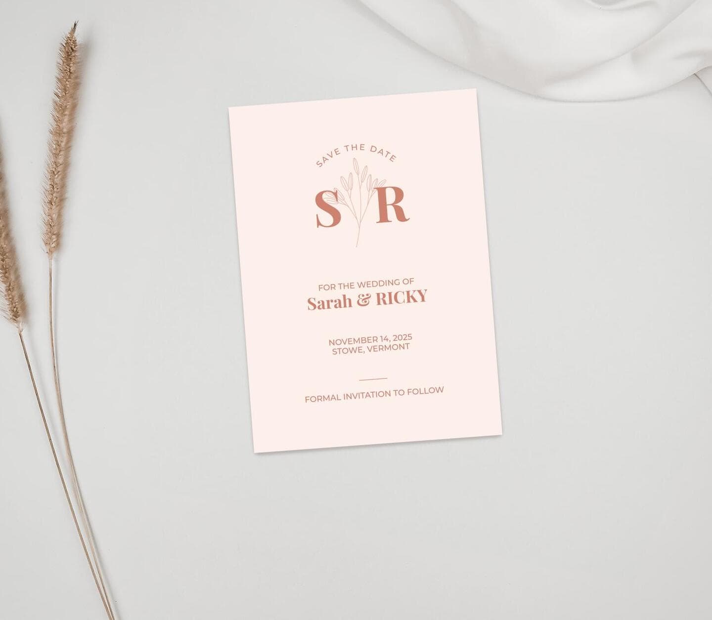 Initial Flowers Save The Date Card