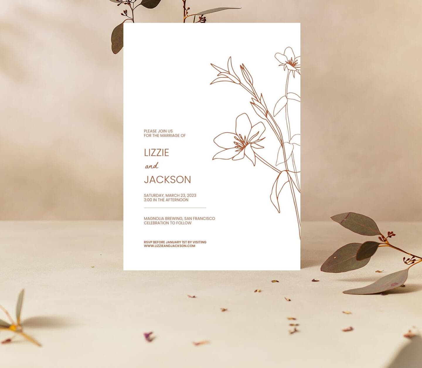 Line Flower Terracotta Invitation Card