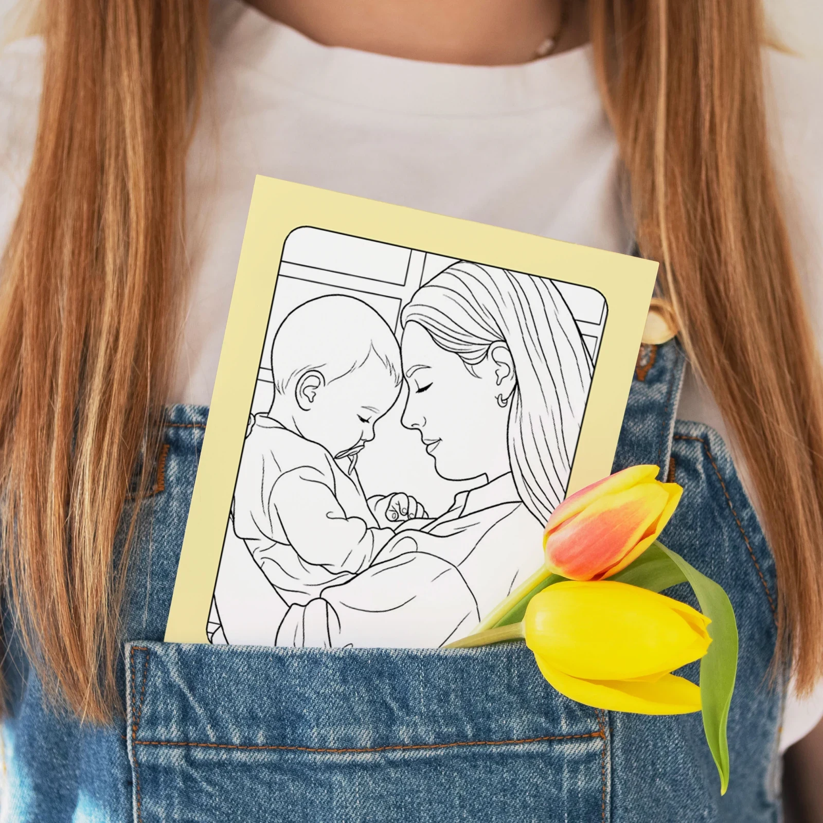 A coloring card made from a family photo