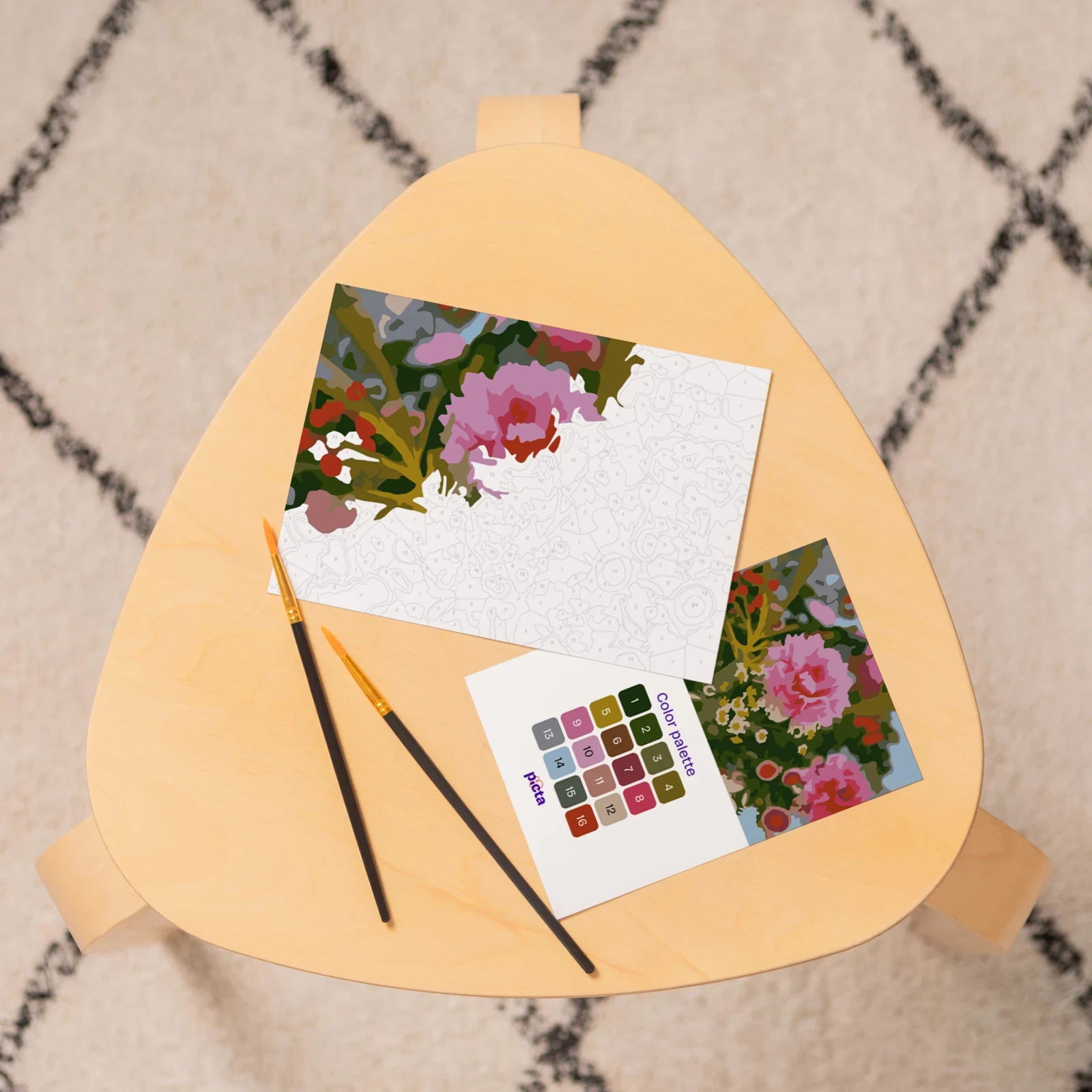 A paint-by-number card made from a family photo