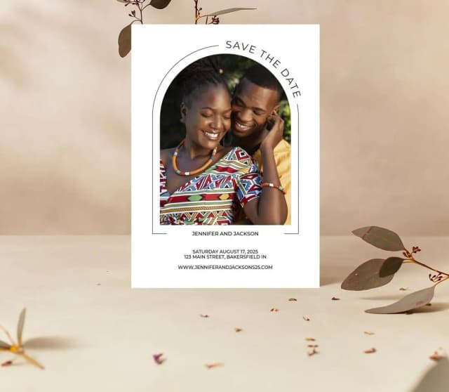 save the date card with a couple
