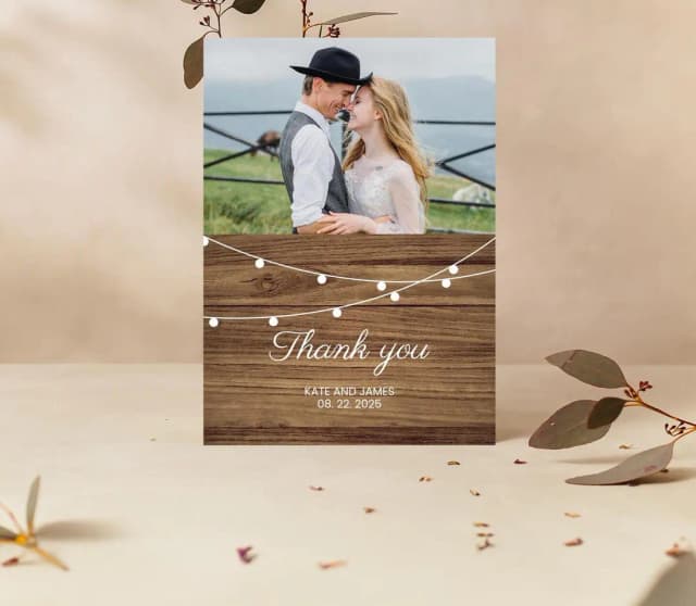 rustic thank you card for a wedding