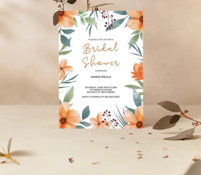 bridal shower invite with flowers and plants