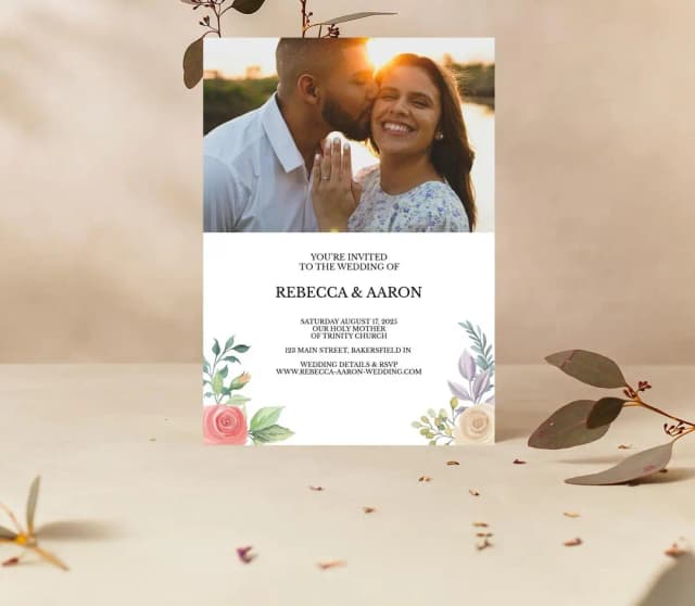 wedding invitation with a happy couple