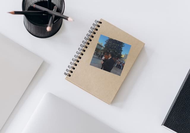 Square prints on a spiraled notebook