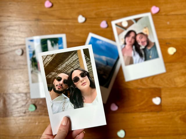 Retro prints on a wooden background