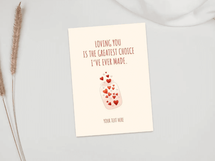 Love card quote with a drawing of a jar filled with hearts