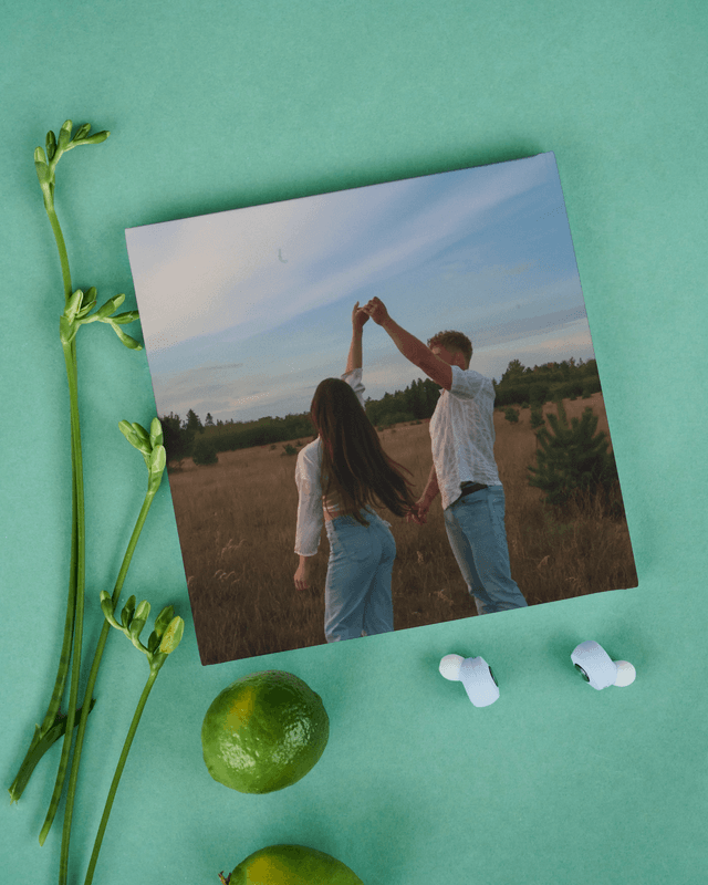 Square print with couple twirling