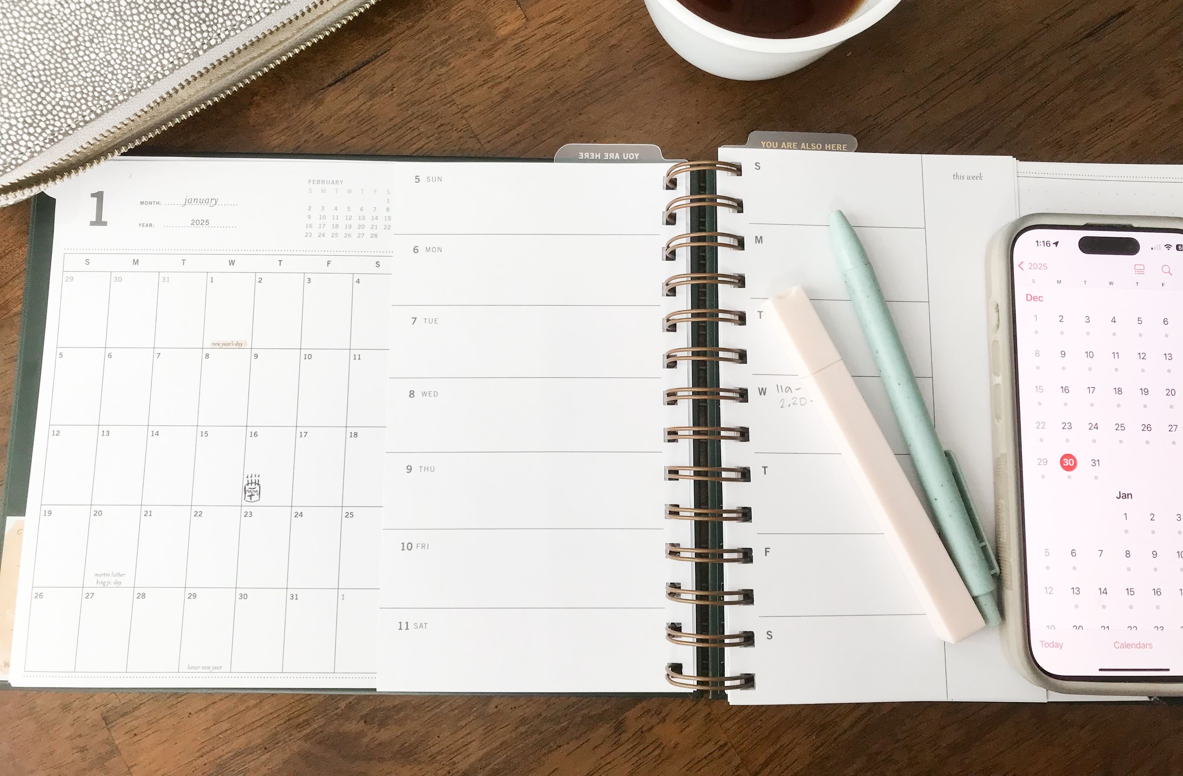 a calendar on a wood background