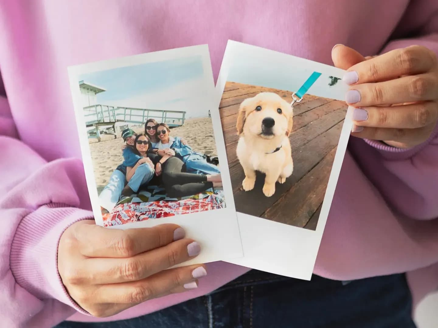 a person holding two retro prints 4x6