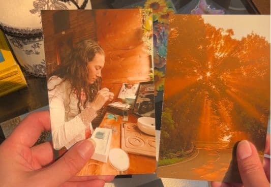 photo prints on a scrapbook background